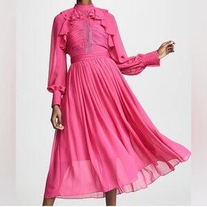 Self portrait Women's Fuchsia Ruffled Long Sleeve Dress
